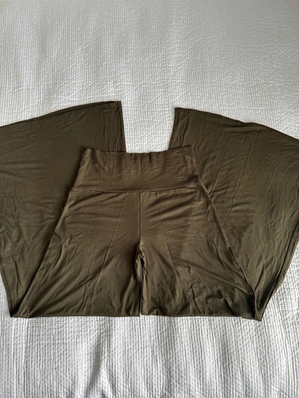 High-Waist Olive Green Extra Wide-Leg Soft Stretchy Lounge Pants